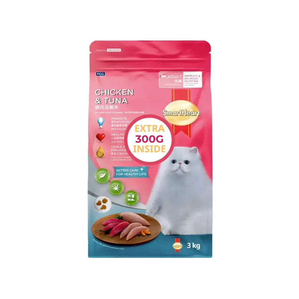 SmartHeart Adult Cat Food Chicken & Tuna 3Kg (Free 300gm)
