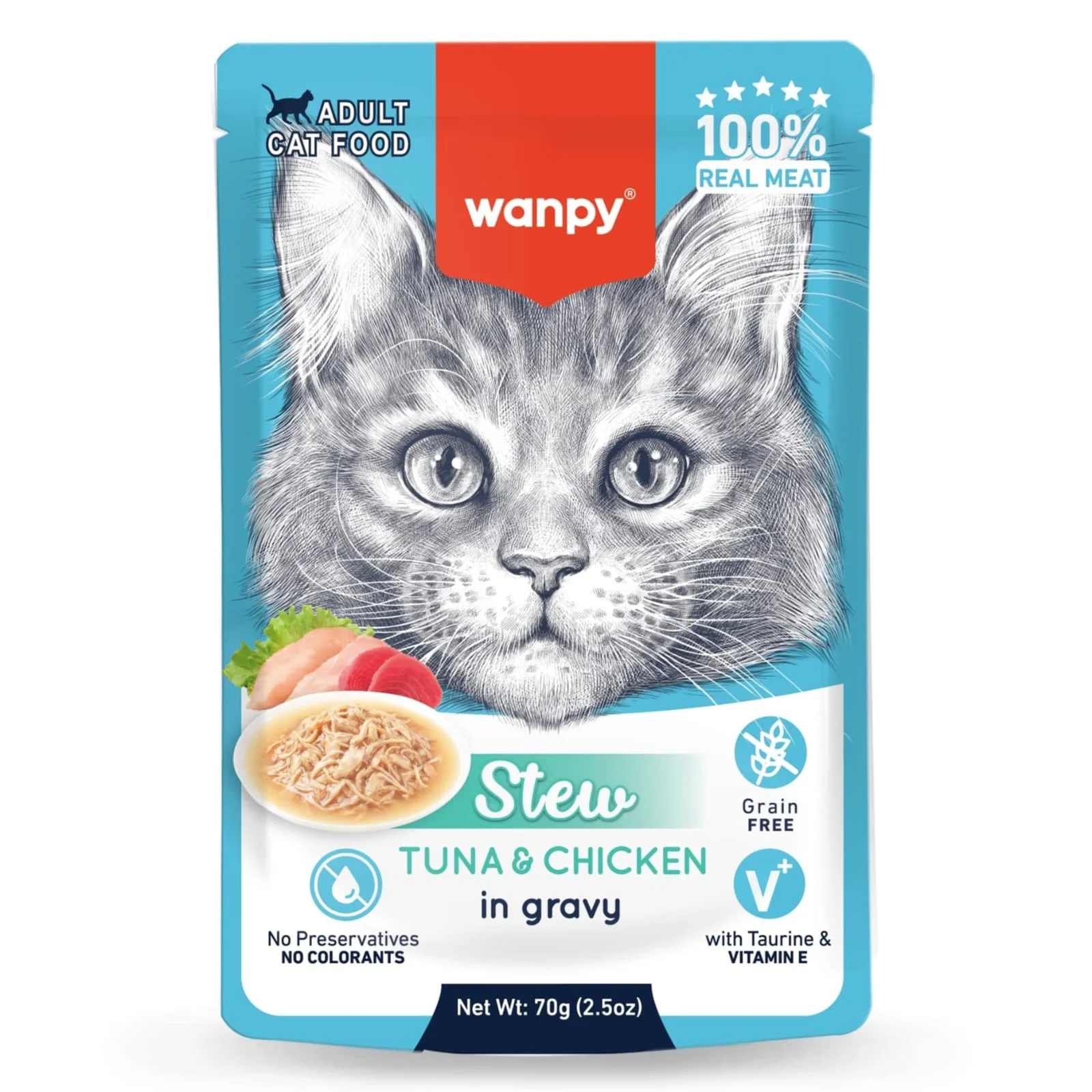 Wanpy Stew in Gravy Pouch Cat Food Tuna & Chicken 70g
