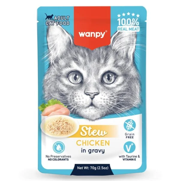 Wanpy Stew in Gravy Pouch Cat Food Chicken 70g