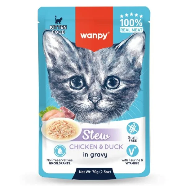 Wanpy Stew in Gravy Kitten Pouch Cat Food Chicken & Duck 70g