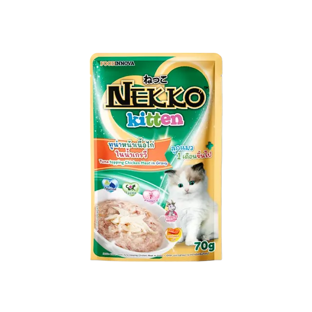 Nekko Kitten Pouch Tuna Topping Chicken Meat in Gravy 70g